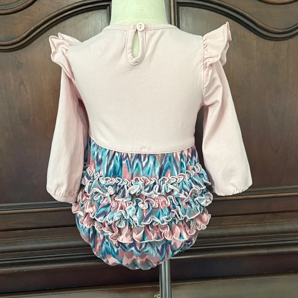 RuffleButts Pink Chevron Bubble Romper 12-18M Baby Girl Ruffle Butt Boutique